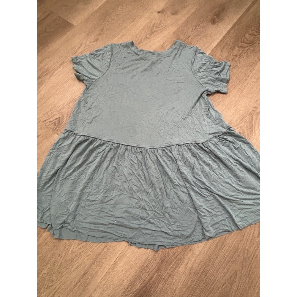 Zenana Premium Dusty Blue Babydoll Tiered Short Sleeve Top Large
